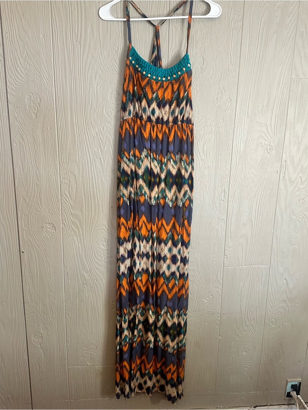 Mossimo Supply Co. Teal, Orange, Navy Patterned Maxi Dress